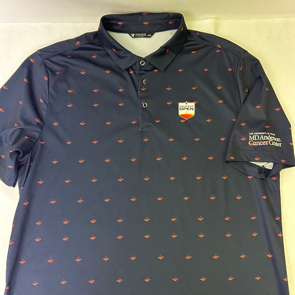 Level Wear Sz XL Poly Performance Blue Golf Houston Open MD Anderson Polo Shirt - Picture 10 of 10